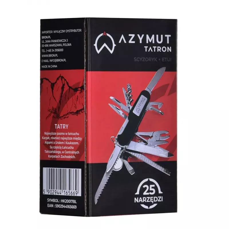 Navaja AZYMUT Tatron Navaja multiusos con 25 herramientas, acero inoxidable, 9 cm plegada, 200 g, funda de cuero
