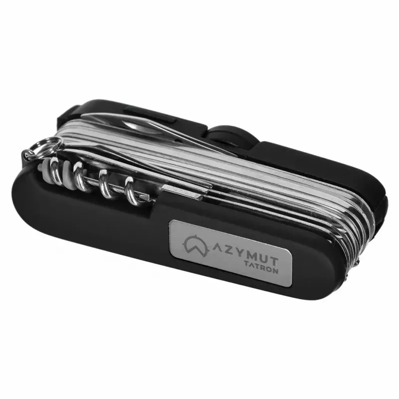 Navaja AZYMUT Tatron Navaja multiusos con 25 herramientas, acero inoxidable, 9 cm plegada, 200 g, funda de cuero