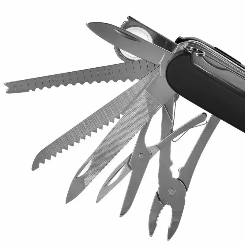 Navaja AZYMUT Tatron Navaja multiusos con 25 herramientas, acero inoxidable, 9 cm plegada, 200 g, funda de cuero