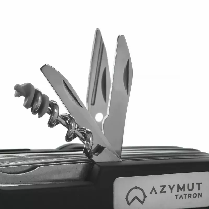 Navaja AZYMUT Tatron Navaja multiusos con 25 herramientas, acero inoxidable, 9 cm plegada, 200 g, funda de cuero
