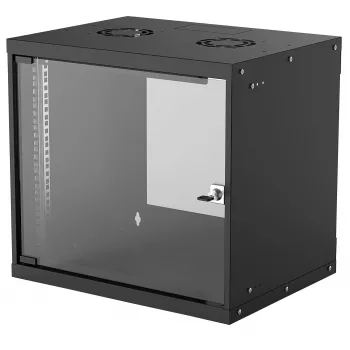 Rack de red de pared 9U INTELLINET 19 pulgadas (540×487×400 mm) negro, frontal de cristal, IP20
