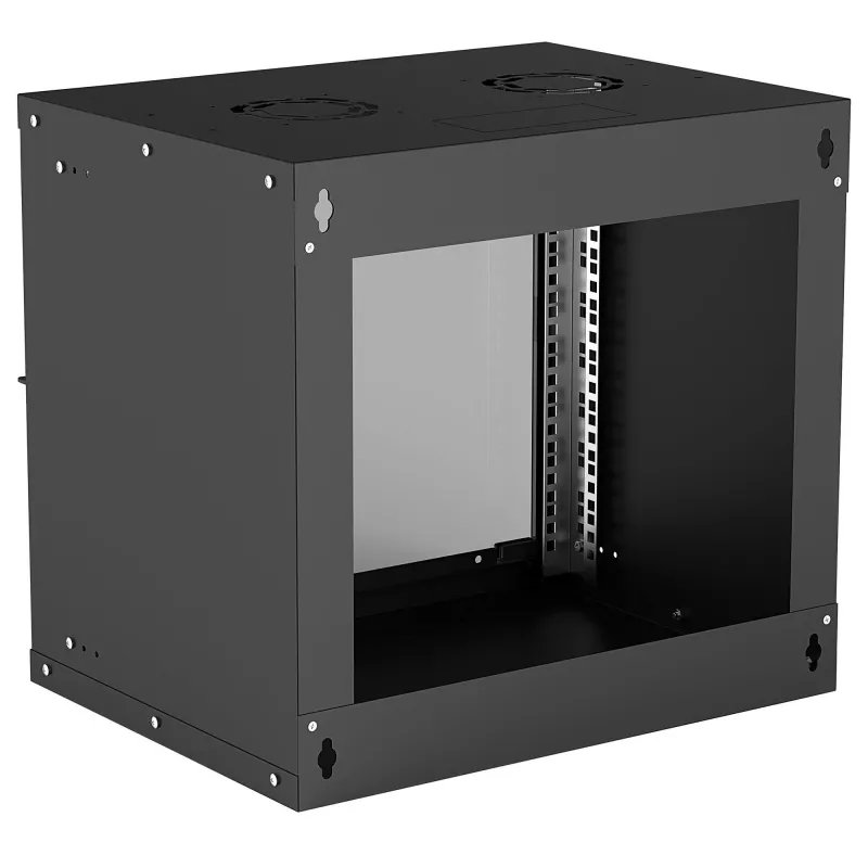 Intellinet 714174 armario de red de pared de 19 pulgadas 9U, 540×487×400 mm, puerta de cristal con llave, máx. 50 kg, flatpack, negro