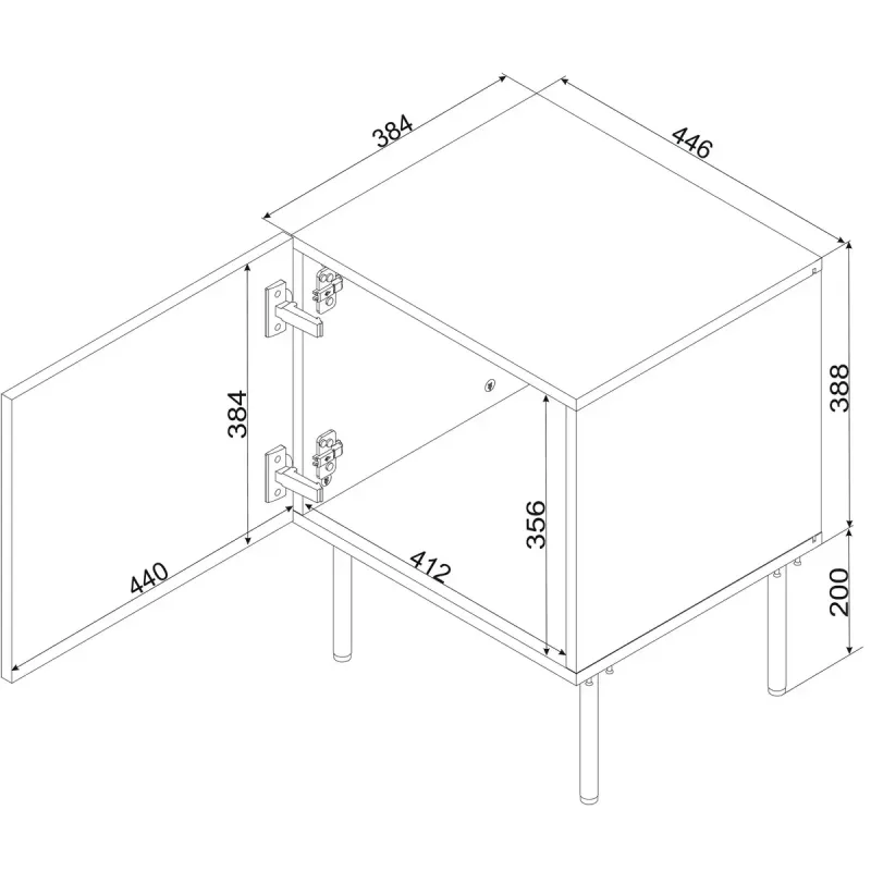 Mesita de noche Cama meble SIENA 44,5×40×59 cm, cashmere mate, MDF y aglomerado, set de 2