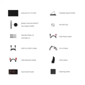 Tableta gráfica HUION Kamvas Pro 13 — pantalla QLED IPS de 13,3 pulgadas 2560×1600, superficie de trabajo de 286,5×179 mm, 8192 niveles de presión, 5080 lpi