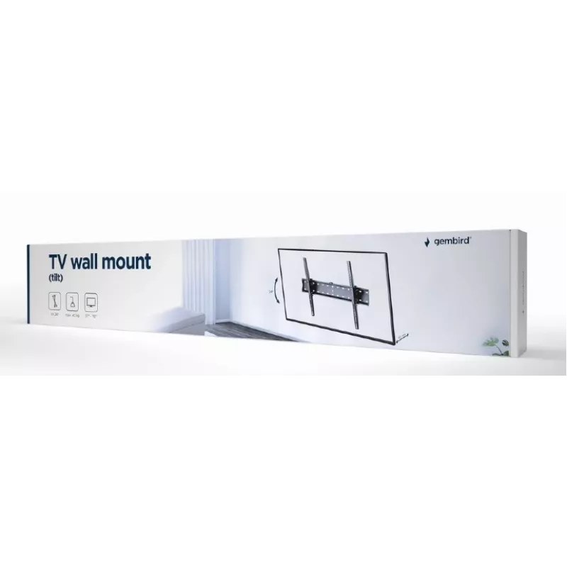 Gembird WM-70T-02 soporte de pared para TV de 37–70 pulgadas, máx. 40 kg, VESA 200×200–600×400, inclinación ±12°, distancia a la pared 5,3 cm, acero, negro