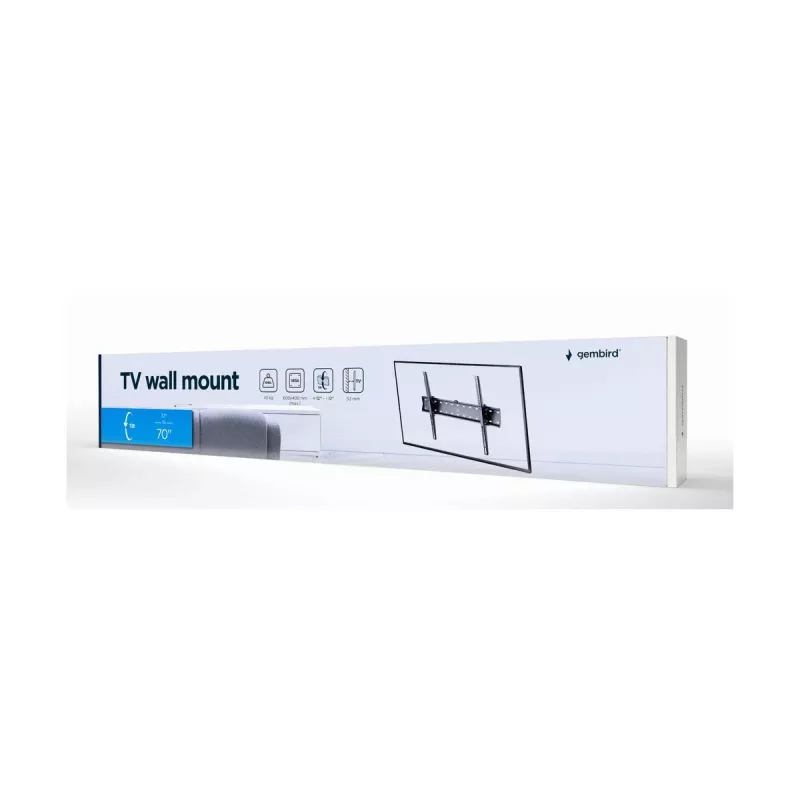 Gembird WM-70T-02 soporte de pared para TV de 37–70 pulgadas, máx. 40 kg, VESA 200×200–600×400, inclinación ±12°, distancia a la pared 5,3 cm, acero, negro