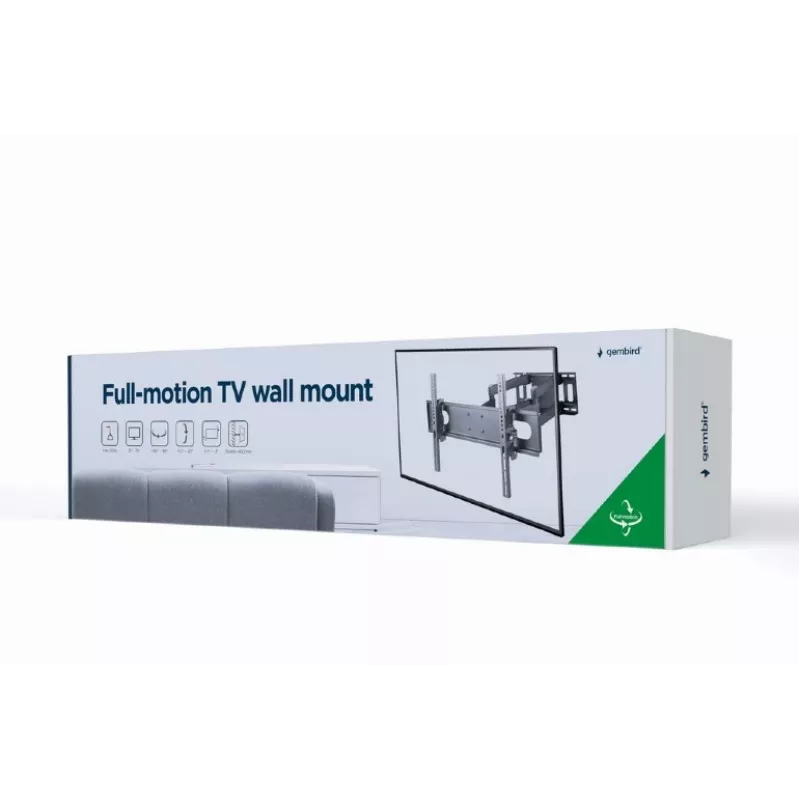 Soporte de pared para TV GEMBIRD WM-70ST-01 para pantallas de 37 inch–70 inch, inclinación 0° a -20°, giro ±60°, VESA 200×200–600×400, máx. 35 kg, Negro