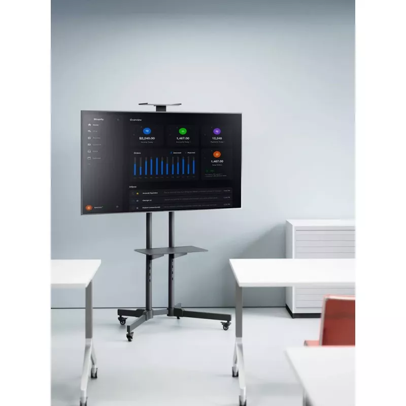 Soporte carro móvil para TV y monitor MANHATTAN 461238, móvil, negro, altura 1803 mm, VESA 200x200–600x400, máx. 50 kg