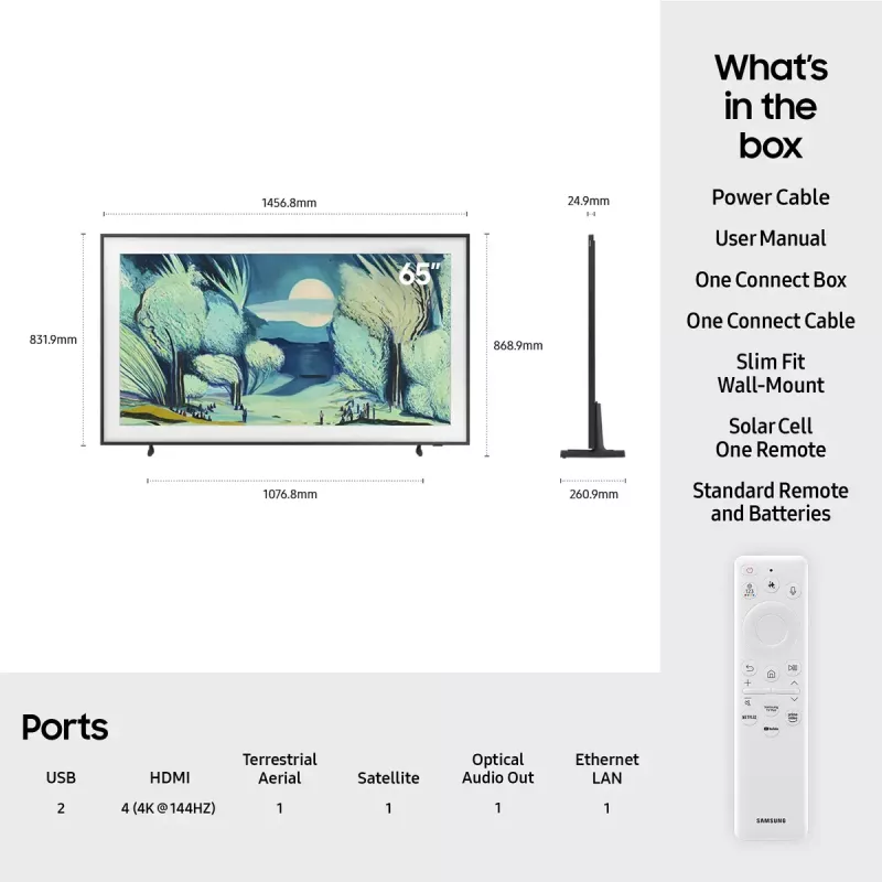 Televisor Samsung QE65LS03FAUXXH 65 inch The Frame QLED 4K HDR Smart TV, 3840×2160, Tizen, 120Hz