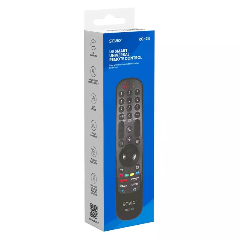 Mando a distancia SAVIO RC-24 IR inalámbrico universal para TV, negro, botones, alcance 10 m, compatible con 1 dispositivo