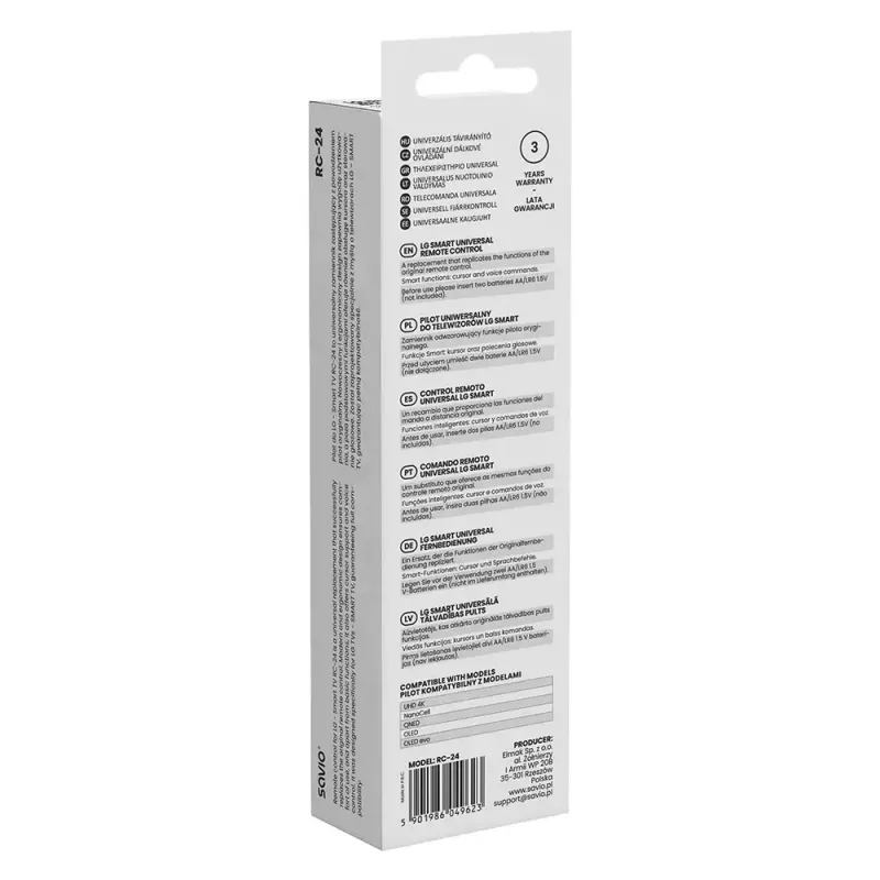 Mando a distancia SAVIO RC-24 IR inalámbrico universal para TV, negro, botones, alcance 10 m, compatible con 1 dispositivo