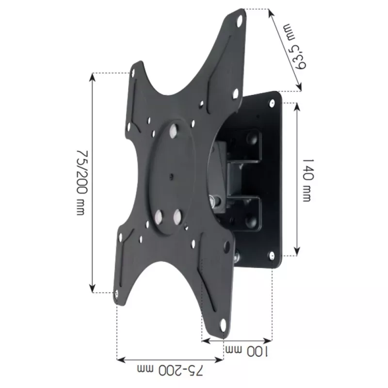 Soporte de pared Techly 19-37 inch para TV LED-LCD, inclinable, orientable 1 eje, negro ICA-LCD 2900B
