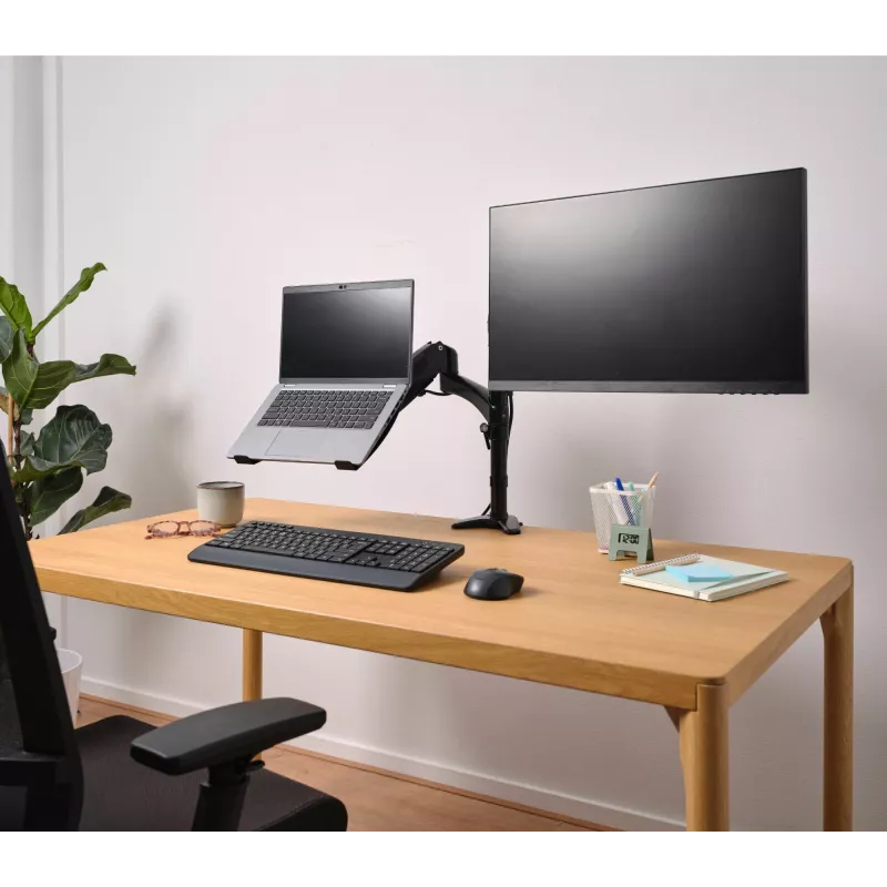 Soporte de escritorio TRUST Mara soporte de monitor de doble brazo para 2 pantallas hasta 32 inch – pistón de gas, VESA 75x75–100x100, máx. 16 kg, pinza, negro