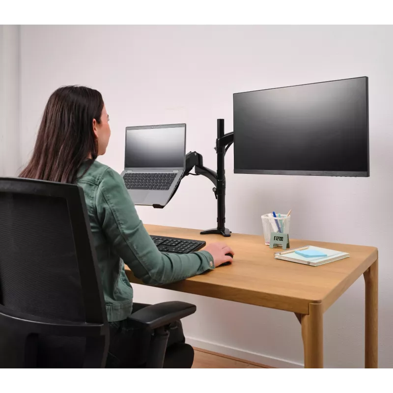Soporte de escritorio TRUST Mara soporte de monitor de doble brazo para 2 pantallas hasta 32 inch – pistón de gas, VESA 75x75–100x100, máx. 16 kg, pinza, negro