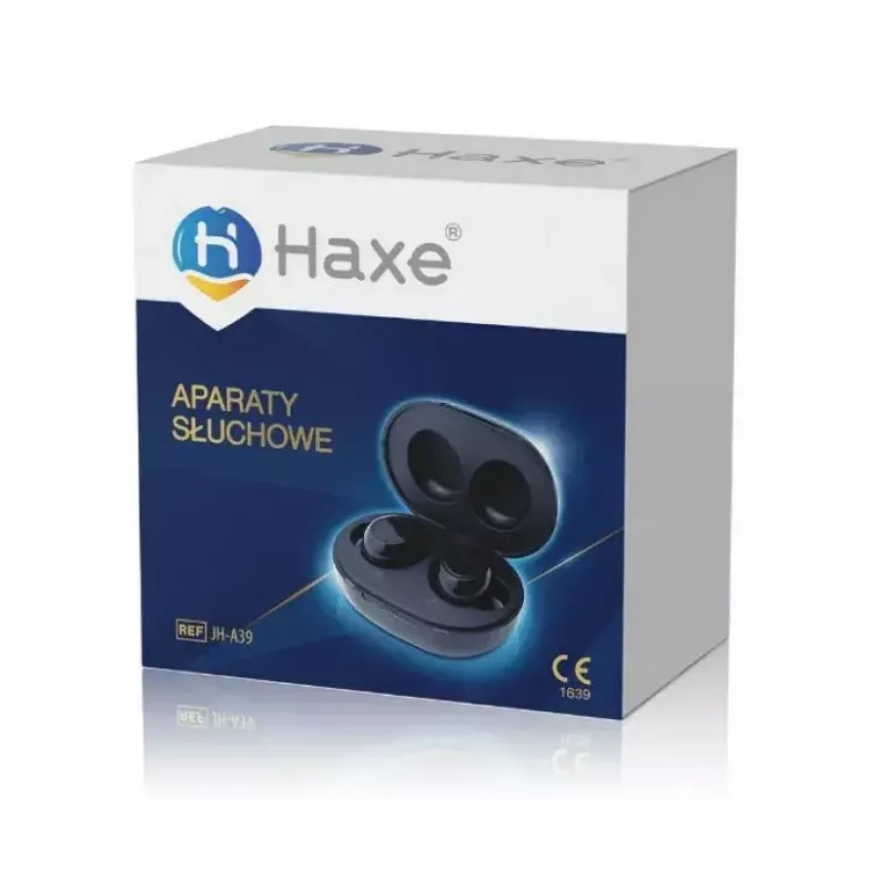Amplificador de sonido Haxe JH-A39 in-ear, recargable, ganancia 35 dB, 400–4500 Hz, 6 niveles de volumen, estuche de carga