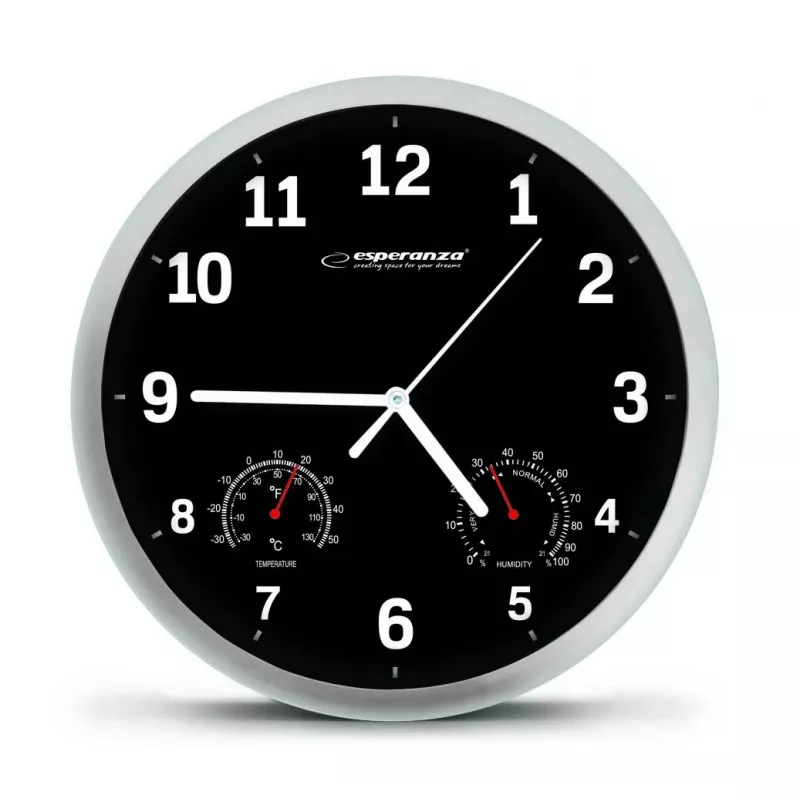 Reloj de pared de cuarzo Esperanza Lyon EHC016K, redondo, negro