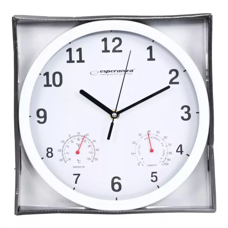 Reloj de pared de cuarzo Esperanza Lyon EHC016K, redondo, negro