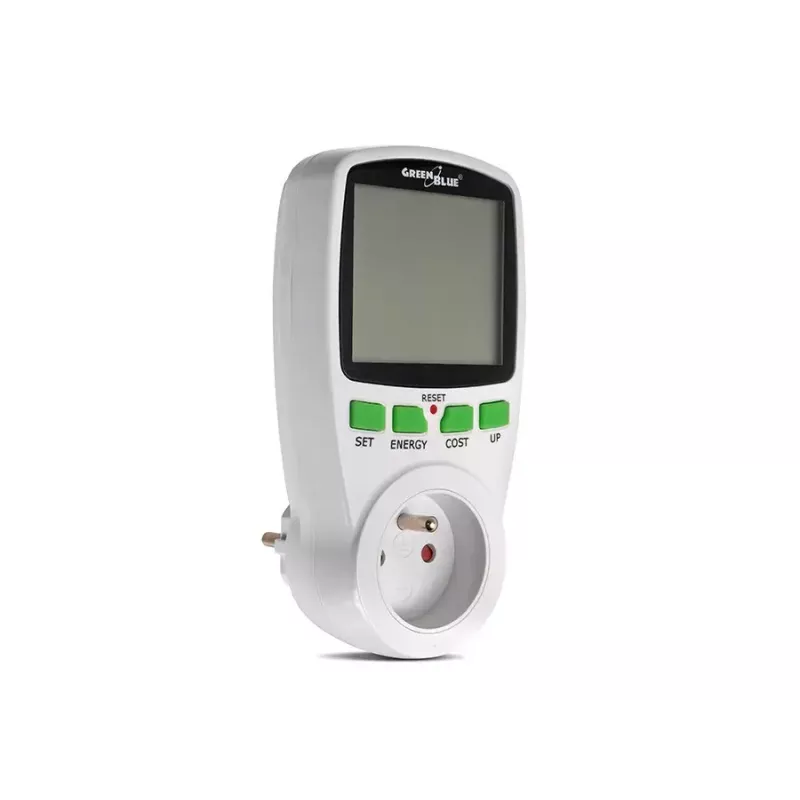 Vatímetro GreenBlue GB202 medidor de potencia 0–9999 W, 3600 W máx., 220–240 V, 16 A, pantalla LCD