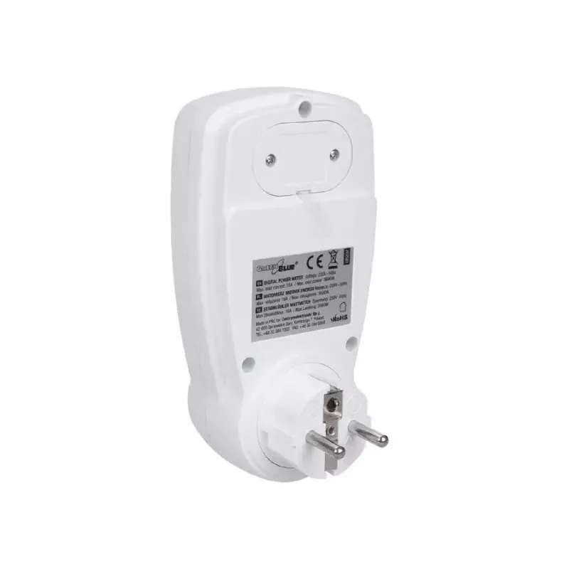Vatímetro GreenBlue GB202 medidor de potencia 0–9999 W, 3600 W máx., 220–240 V, 16 A, pantalla LCD