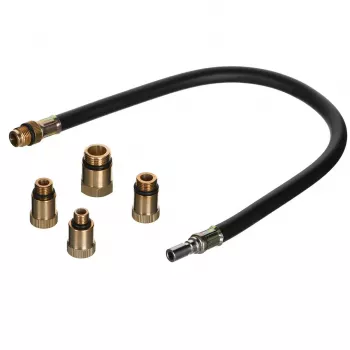 Manómetro analógico YATO YT-73022 0–20 bar, esfera de 75 mm, acero al carbono, manguera de 0,5 m, 4 adaptadores de latón, maletín