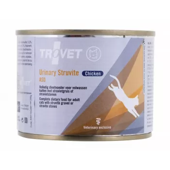 Alimento húmedo para gatos TROVET ASD Urinary Struvite pollo 200 g — dieta veterinaria para la salud urinaria, 76% humedad, 9,2% proteína, 5,5% grasa