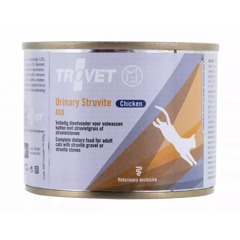 TROVET ASD Urinary Struvite comida húmeda para gatos con pollo, 200 g