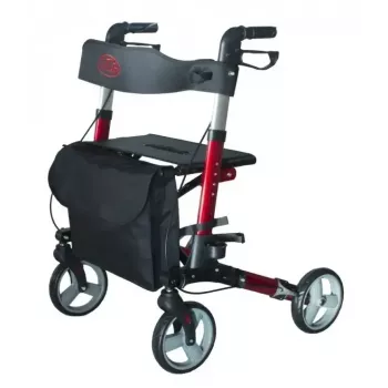 Andador de aluminio de cuatro ruedas ANTAR AT51006, plegable, altura ajustable, ruedas de 20 cm, carga máx. 136 kg, asiento 25×46 cm, peso 7,35 kg