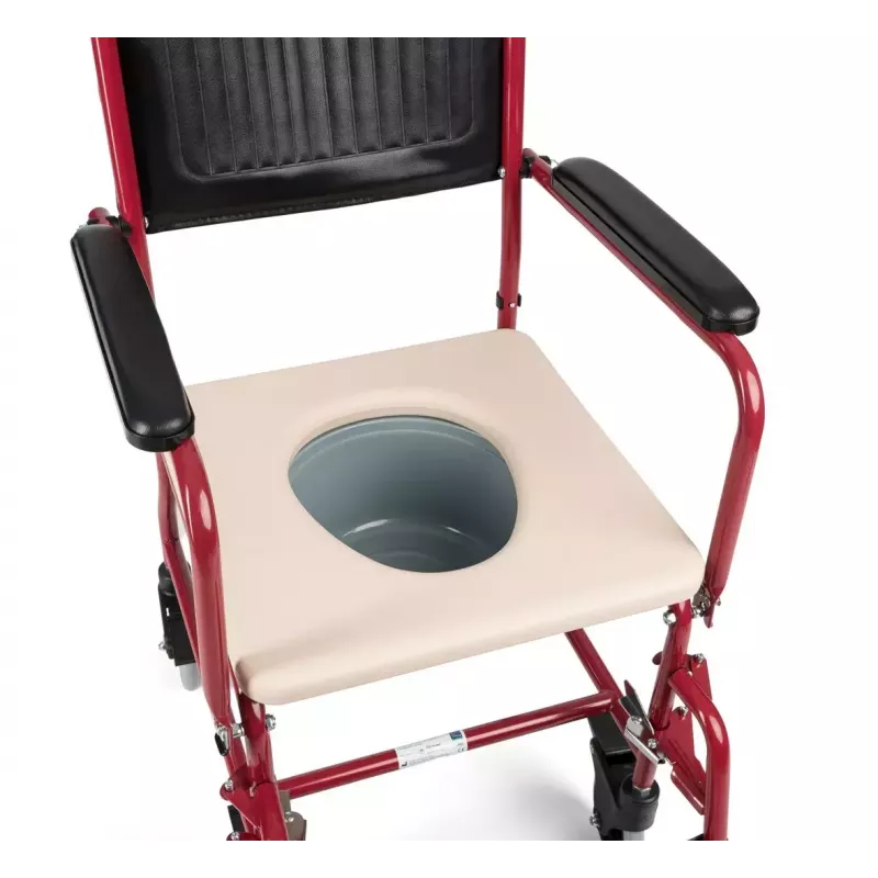 Silla de ruedas para inodoro TIMAGO FS 692 plegable ligera con asiento de inodoro, estructura de acero, 4 ruedas, capacidad 100 kg