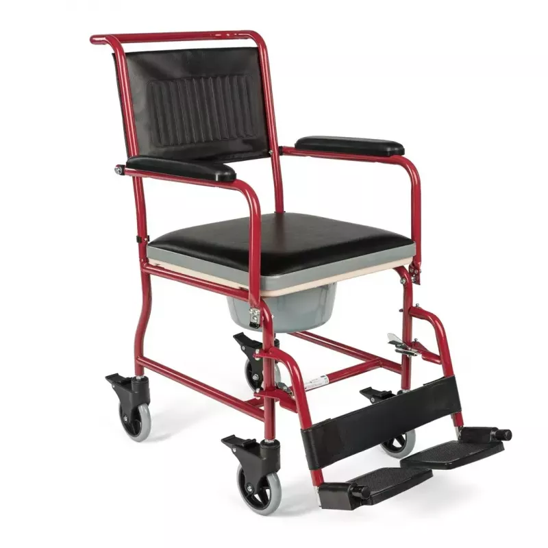 Silla de ruedas para inodoro TIMAGO FS 692 plegable ligera con asiento de inodoro, estructura de acero, 4 ruedas, capacidad 100 kg