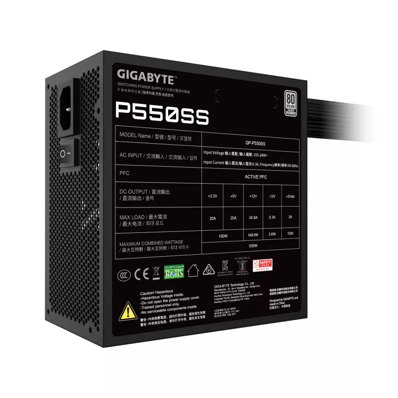 Fuente de alimentación GIGABYTE P550SS – PCIe 5.0, 80 PLUS Silver, 120mm GP-P650SS EU