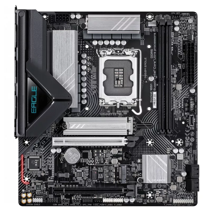 Placa base GIGABYTE B860M EAGLE - CPUs Intel Core Ultra Series, VRM 6+1+2+1 fases, hasta 9066 MHz DDR5, 1x PCIe 5.0 + 1x PCIe 4.0 M.2, LAN 2,5 GbE, USB 3.2 Gen 1