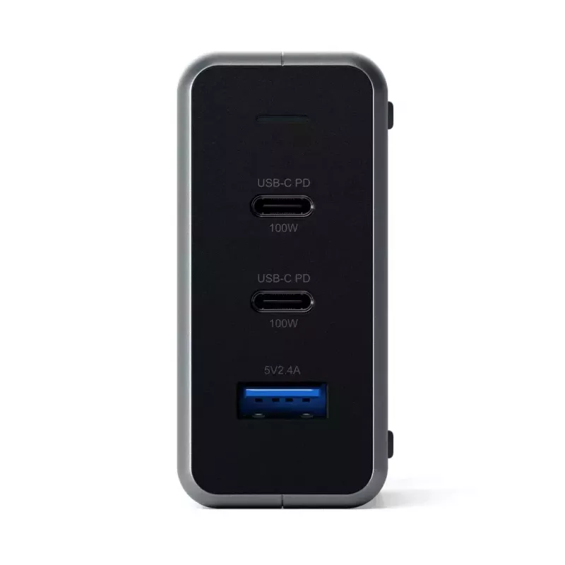 Cargador portátil Satechi ST-TC100GM-EU, 100 W, 2× USB-C, entrada AC 100–240 V, gris