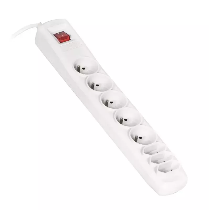 Regleta ActiveJet APN-8G/5M-GR — 8 tomas AC (tipo E/C), cable de 5 m, 10 A, 230 V, gris