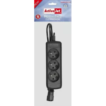 Alargador eléctrico ActiveJet COMBO-IEC-3G/1.5M — cable IEC de 3 hilos, 1,5 m, 3 tomas AC, 230 V/50 Hz, 10 A, negro