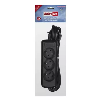 Regleta ActiveJet 3GNU-1.5M-C — 3 tomas, cable de 1,5 m, 230 V, 10 A, negra