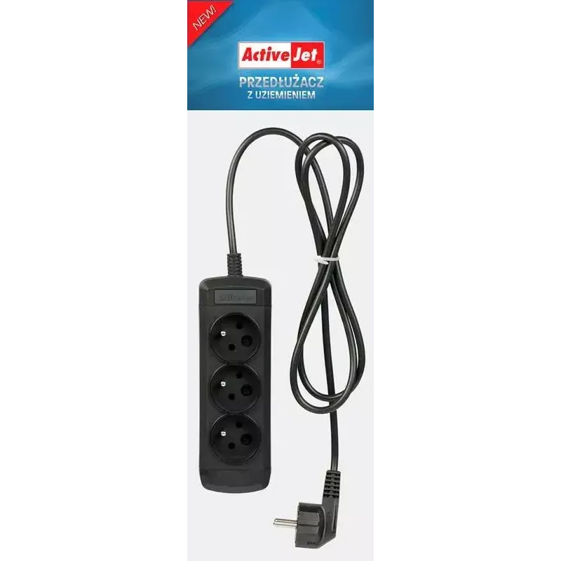 Regleta ActiveJet 3GNU - 3M - C, 3 tomas tipo E, cable de 3 m, 230 V, 10 A, negra