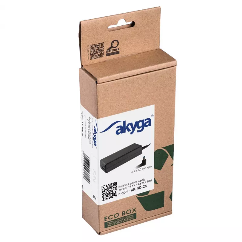 Fuente de alimentación para portátil Akyga AK-ND-26 para HP, 90 W, 19,5 V, 4,62 A, 4,5 x 3,0 mm + pin