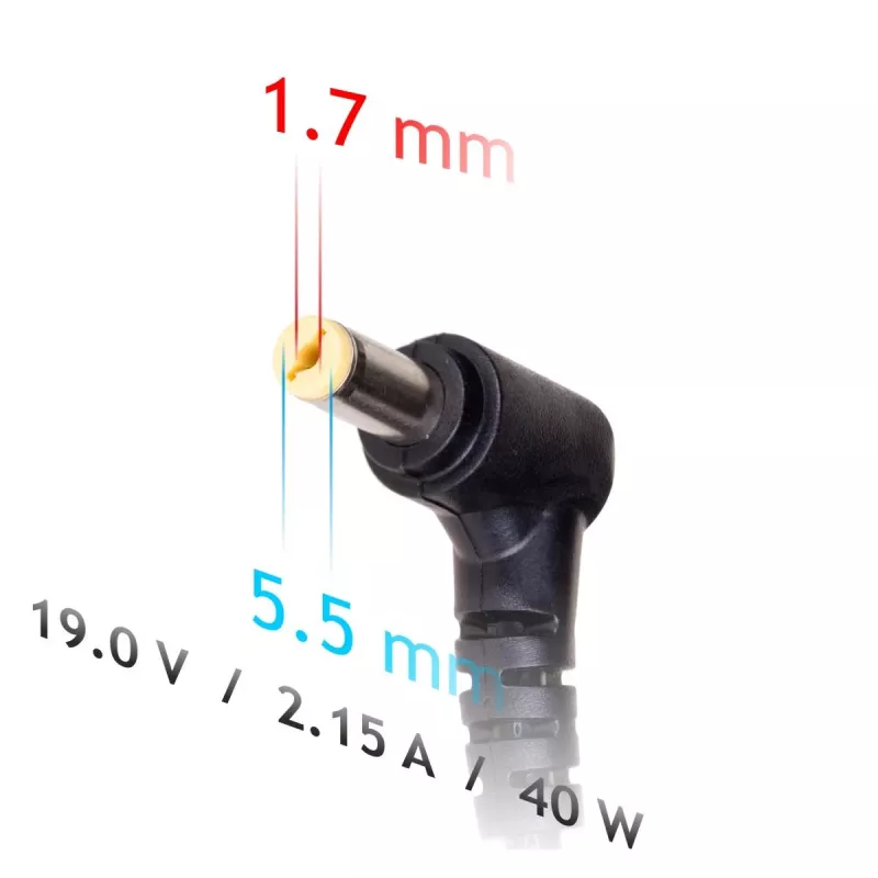 Fuente de alimentación para portátil Akyga AK-ND-47 para Acer, 40 W, 19 V / 2,15 A, 5,5 x 1,7 mm