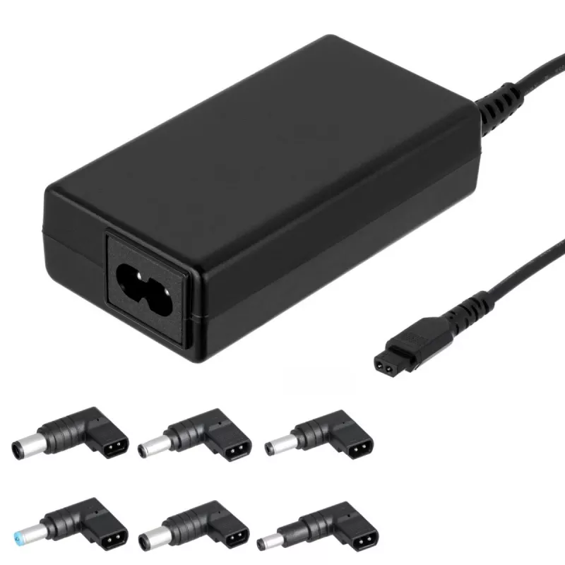 Fuente de alimentación universal para portátil Akyga AK-NU-12 65 W, 18,5–20 V, 6 conectores intercambiables, negra