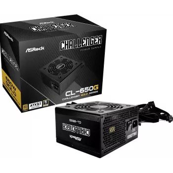 Fuente de alimentación ASROCK CL-650G Challenger 650 W 20+4 pin ATX 80 PLUS Gold, ventilador de 120 mm, negra