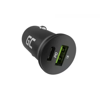 Cargador para coche Green Cell CADM-GC-38AC 38W, 1x USB-C (PD 3.0) + 1x USB-A, carcasa de aluminio, negro