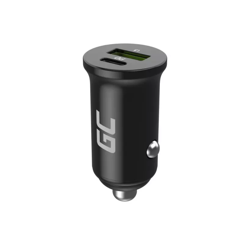 Cargador para coche Green Cell CADM-GC-38AC 38W, 1x USB-C (PD 3.0) + 1x USB-A, carcasa de aluminio, negro