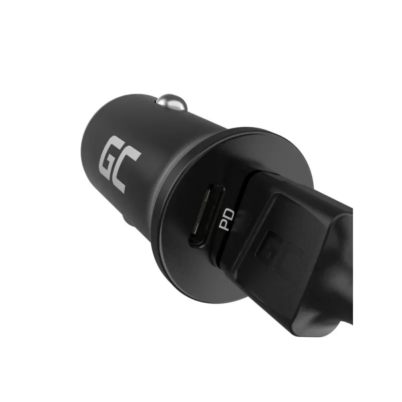 Cargador para coche Green Cell CADM-GC-38AC 38W, 1x USB-C (PD 3.0) + 1x USB-A, carcasa de aluminio, negro