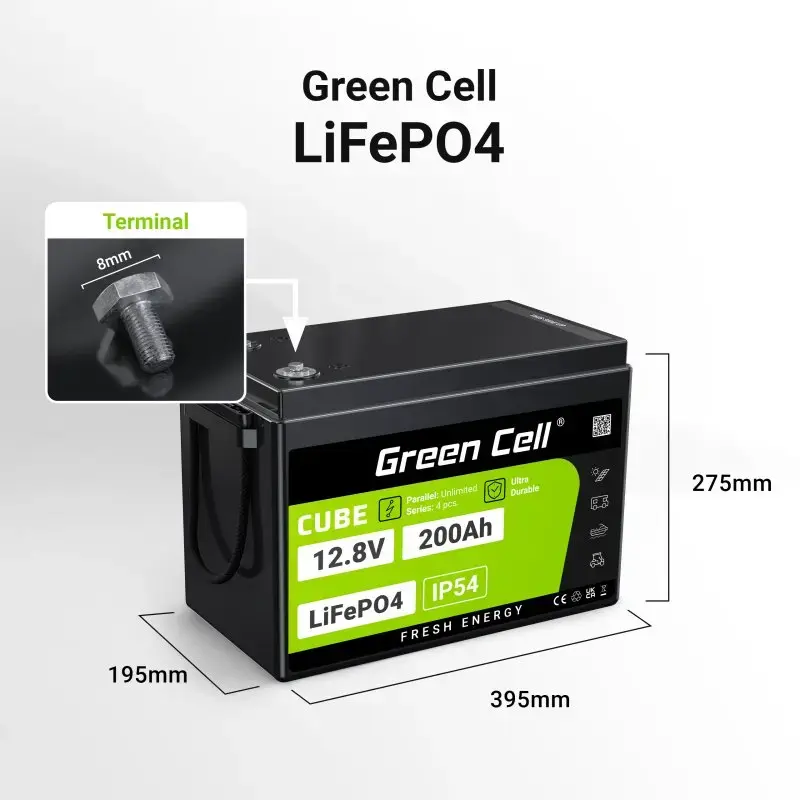 Batería para SAI Green Cell LFPGC12V200AH litio-hierro-fosfato 12,8 V 200 Ah, 395×195×275 mm, 20,5 kg