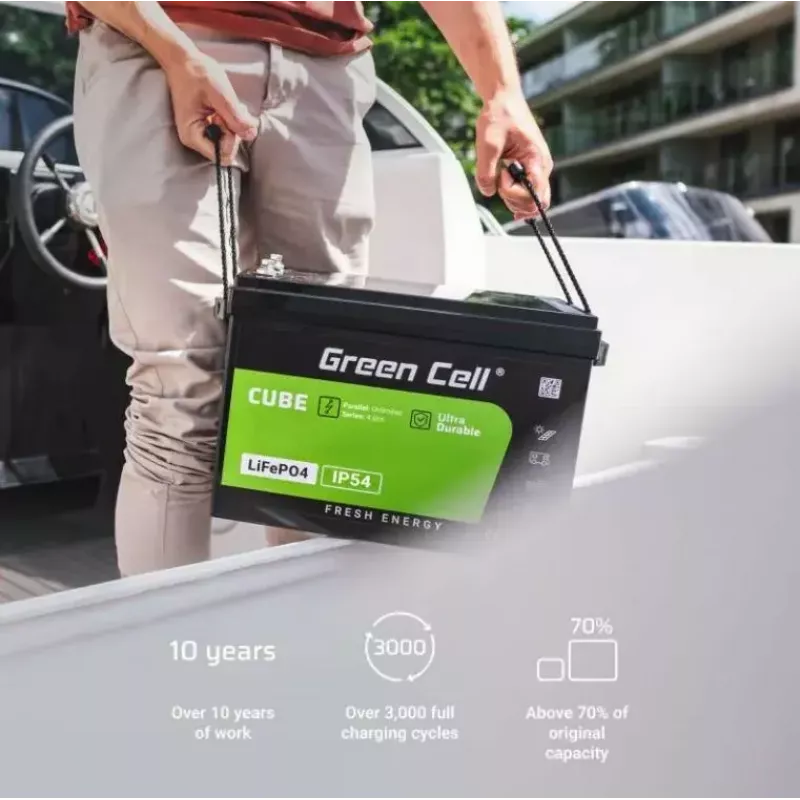Green Cell CUBE LFPGC12V125AH batería LiFePO4 12,8 V 125 Ah 1600 Wh, IP54, 13,5 kg