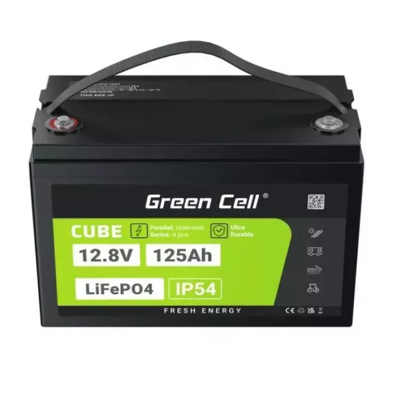 Green Cell CUBE LFPGC12V125AH batería LiFePO4 12,8 V 125 Ah 1600 Wh, IP54, 13,5 kg