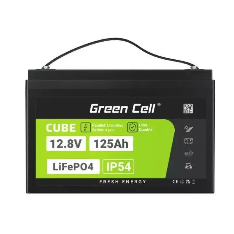 Green Cell CUBE LFPGC12V125AH batería LiFePO4 12,8 V 125 Ah 1600 Wh, IP54, 13,5 kg