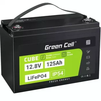 Batería LiFePO4 Green Cell 12,8 V 125 Ah – 125 Ah, 12,8 V, 150 A corriente de descarga máx., 13,5 kg, 340 × 180 × 225 mm