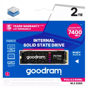 Goodram PX700 SSD SSDPR-PX700-02T-80 unidad de estado sólido interna 2 TB M.2 PCI Express 4.0 NVMe 3D-NAND