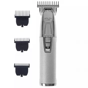 Recortadora de barba Adler AD 2836S, batería de litio inalámbrica, 0,9–6 mm, 4 niveles de longitud, cuchillas de acero inoxidable, plateada